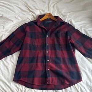 Men's Red and Black Plaid Button-Down Shirt